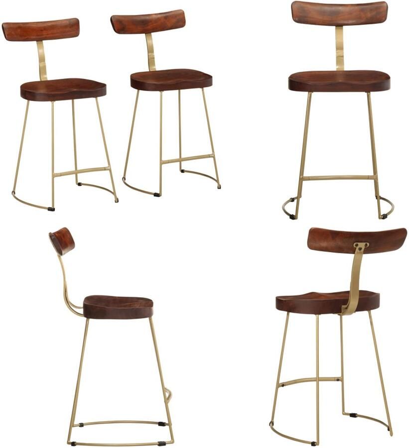 VidaXL Barkrukken 2 st 49x43x79 cm massief mangohout Barkruk Barkrukken Stoel Ontbijt Barkruk