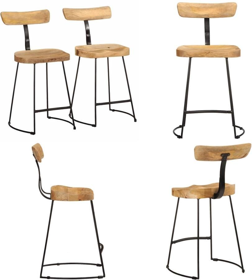 VidaXL Barkrukken 2 st 49x43x79 cm massief mangohout Barkruk Barkrukken Stoel Ontbijt Barkruk