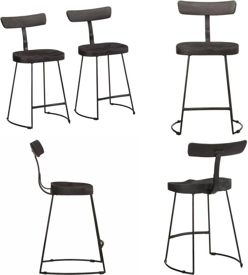 VidaXL Barkrukken 2 st 49x43x79 cm massief mangohout zwart Barkruk Barkrukken Stoel Ontbijt Barkruk