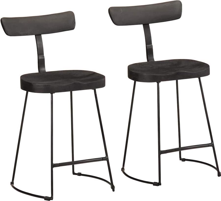 VidaXL Barkrukken Set van 2 Mangohout Zwart Barkruk Barkrukken Stoel Ontbijt Barkruk