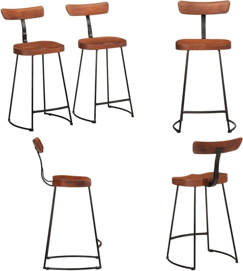 VidaXL Barkrukken 2 st 49x43x88 cm massief mangohout Barkruk Barkrukken Stoel Ontbijt Barkruk