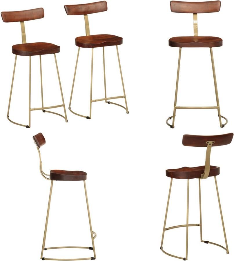 VidaXL Barkrukken 2 st 49x43x88 cm massief mangohout Barkruk Barkrukken Stoel Ontbijt Barkruk