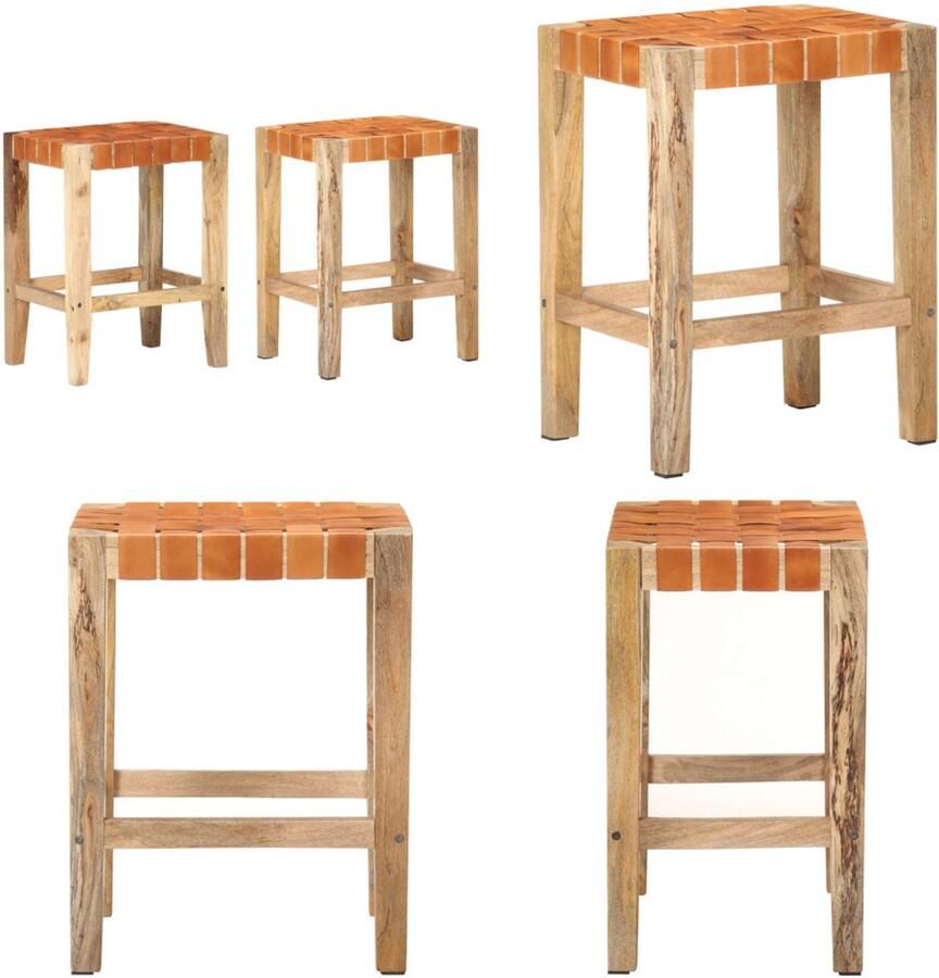 VidaXL Barkrukken 2 st 60 cm echt leer bruin Barstoel Barstoelen Barkruk Barkrukken