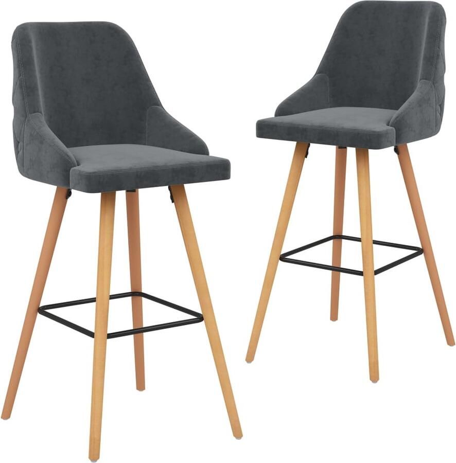 VidaXL Barkrukken 2 st donkergrijs fluweel Barstoel Fluweel Donkere Kleur Lounge Stoel Eetkamerstoel Modern Minimalistisch - Foto 2