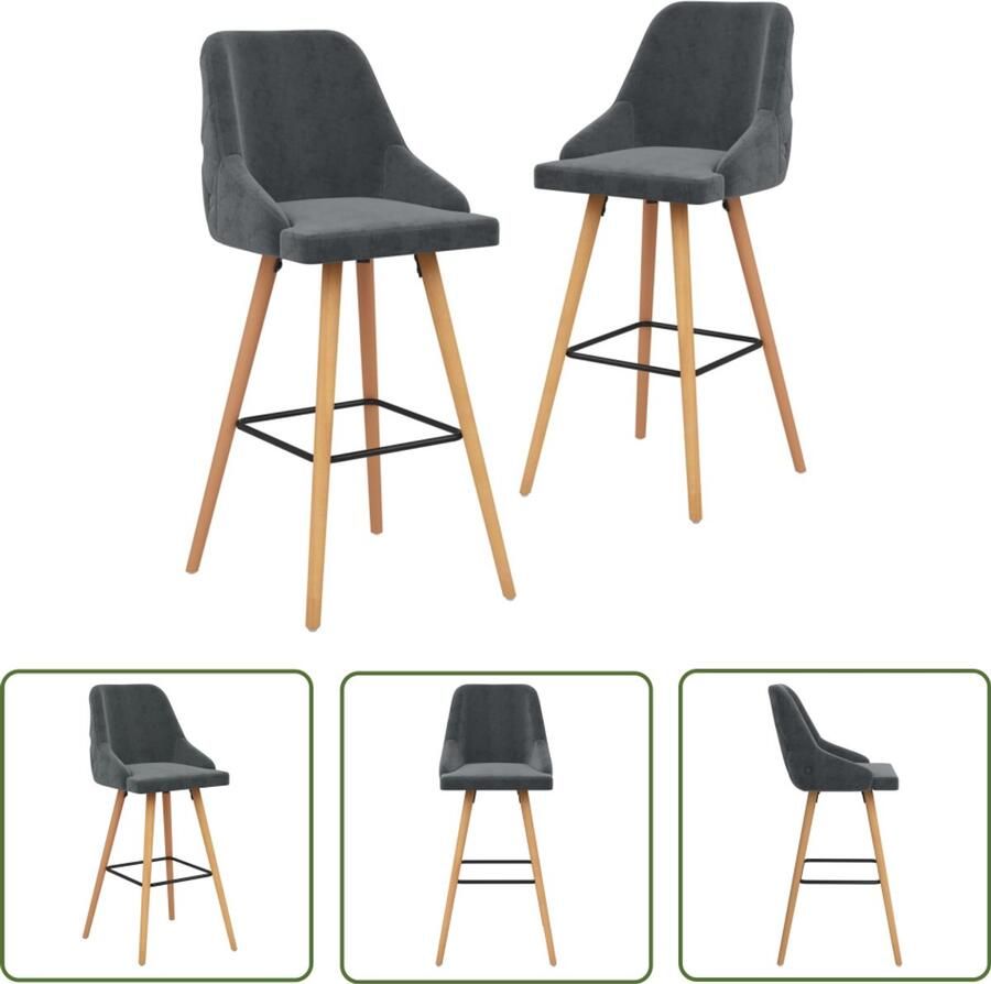 VidaXL Barkrukken 2 st donkergrijs fluweel Barstoel Fluweel Donkere Kleur Lounge Stoel Eetkamerstoel Modern Minimalistisch