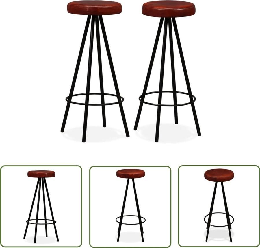 VidaXL Barkrukken Echt leer Set van 2 Bruin Zwart Industriele Barkrukken Leren Barkrukken Set Eetkamer Stoelen Keuken Stoelen - Foto 2