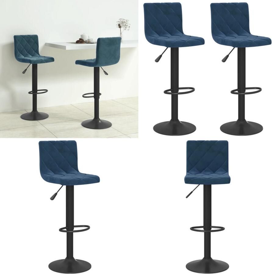 VidaXL Barkrukken 2 st fluweel blauw Barkruk Barkrukken Barkrukje Barkrukjes