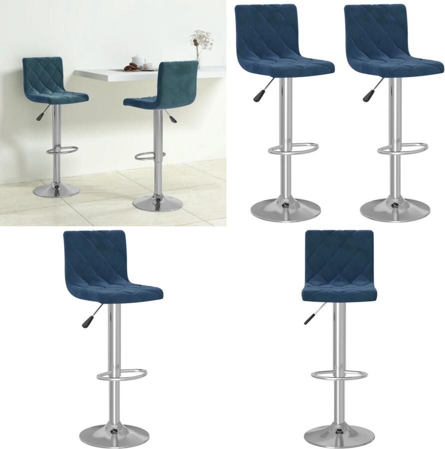 VidaXL Barkrukken 2 st fluweel blauw Barkruk Barkrukken Barkrukje Barkrukjes