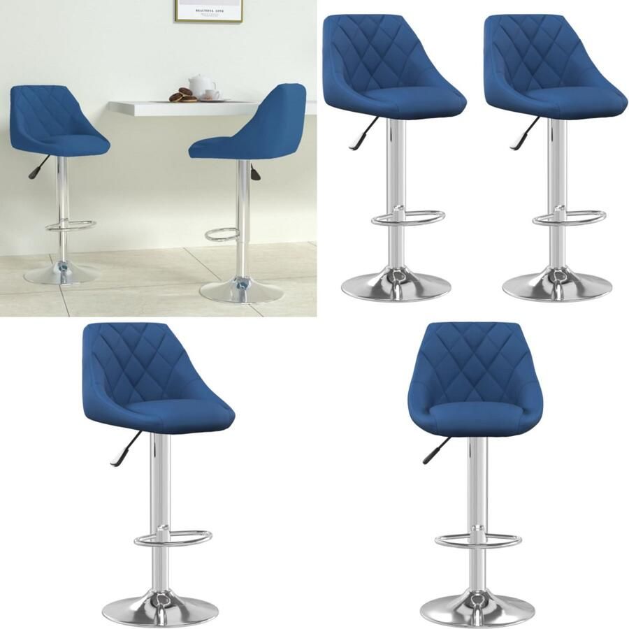 VidaXL Barkrukken 2 st fluweel blauw Barkruk Barkrukken Barkrukje Barkrukjes