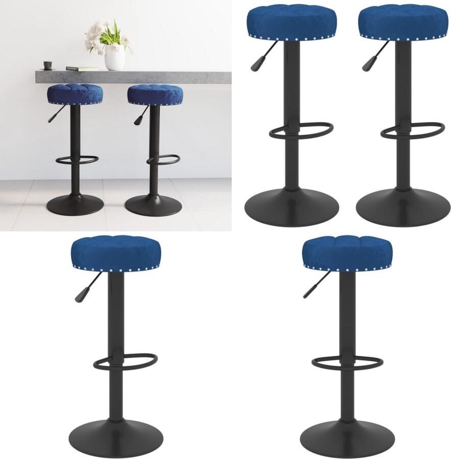 VidaXL Barkrukken 2 st fluweel blauw Barkruk Barkrukken Barkrukje Barkrukjes