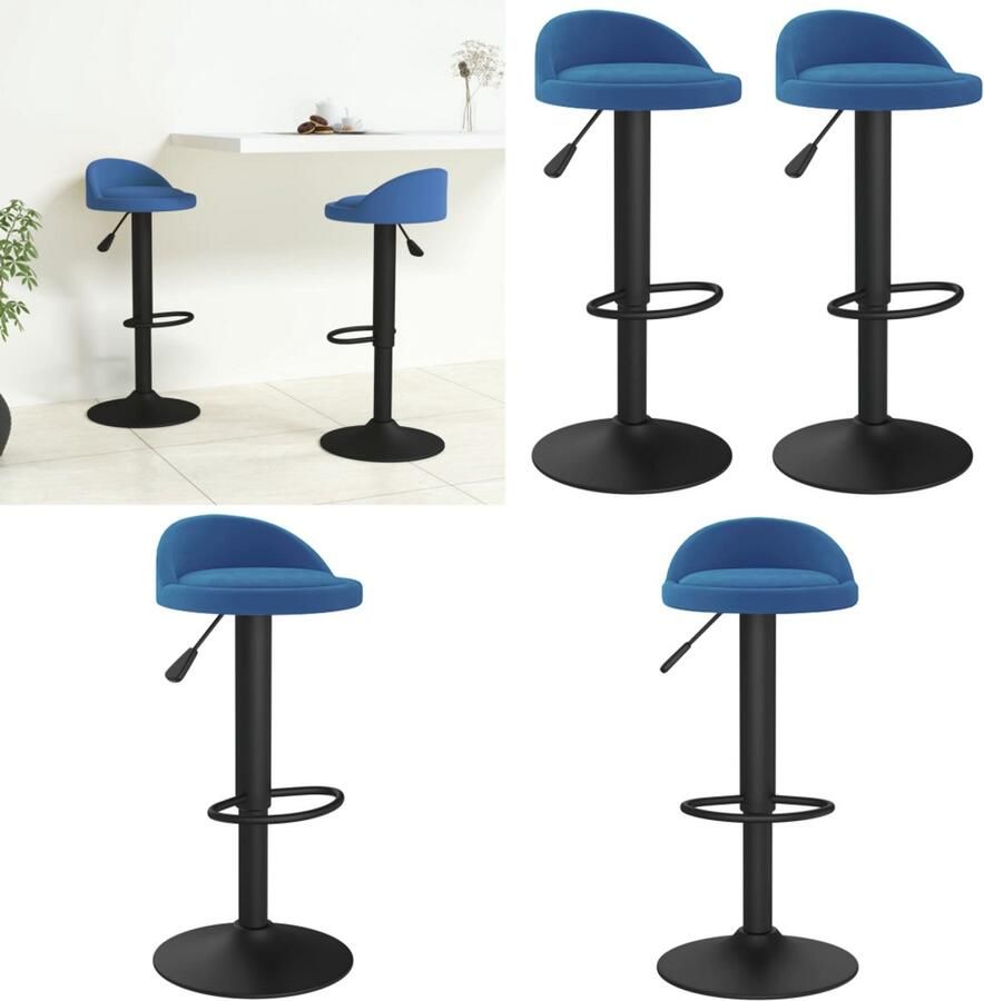 VidaXL Barkrukken 2 st fluweel blauw Barkruk Barkrukken Barkrukje Barkrukjes