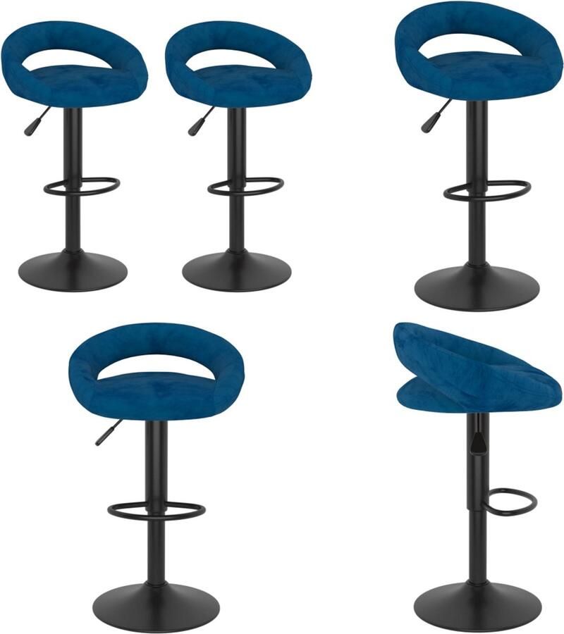 VidaXL Barkrukken 2 st fluweel blauw Barkruk Barkrukken Stoel Ontbijtbarkruk