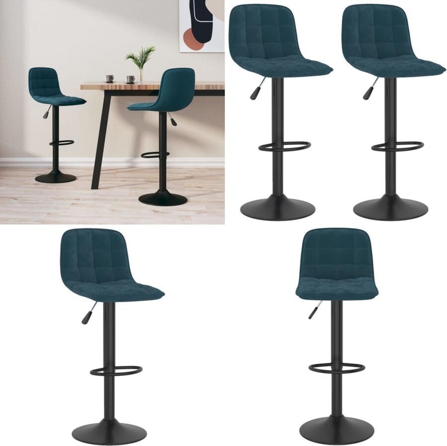 VidaXL Barkrukken 2 st fluweel blauw Barstoel Barstoelen Stoel Stoelen