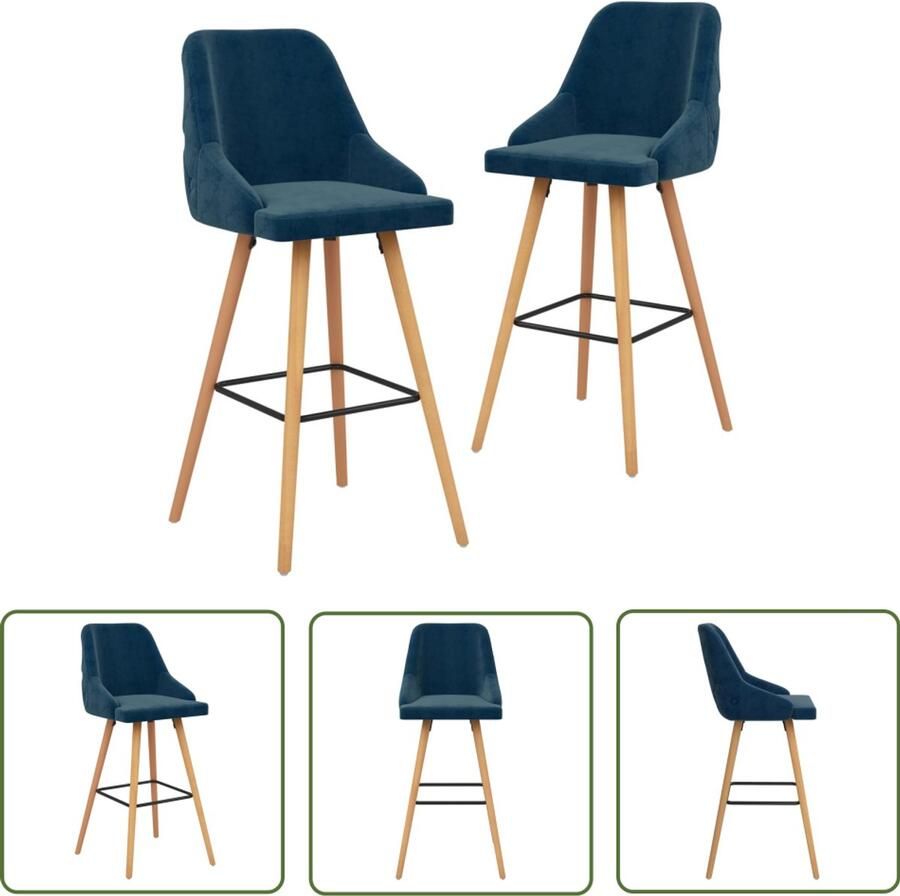 VidaXL Barkrukken 2 st fluweel blauw Barstühlen Lounge Chairs Krukjes Velvet Meubels Blauwe Meubels Woonkamer Meubels Eetkamer Meubels
