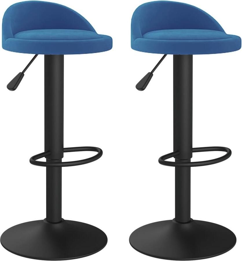 VidaXL Barkrukken 2 stuks Fluweel Blauw Barstoel Barkruk Stoel Lounge Stoel Eetkamerstoel Comfortabele Stoel Fluweel Stoel Zwarte Stoel Hoogtestelbare Stoel Draaibare Stoel