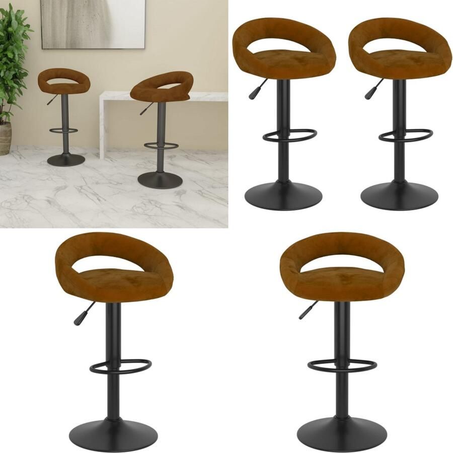 VidaXL Barkrukken 2 st fluweel bruin Barkruk Barkrukken Barkrukje Barkrukjes