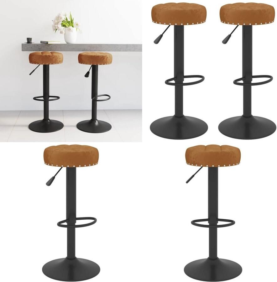 The Living Store Barkrukken 2 st fluweel bruin Barkrukken Velvet Stoel Bruine Barkrukken Design Barkrukken Eetkamerstoel