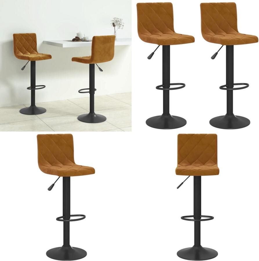 VidaXL Barkrukken 2 st fluweel bruin Barkruk Barkrukken Barkrukje Barkrukjes