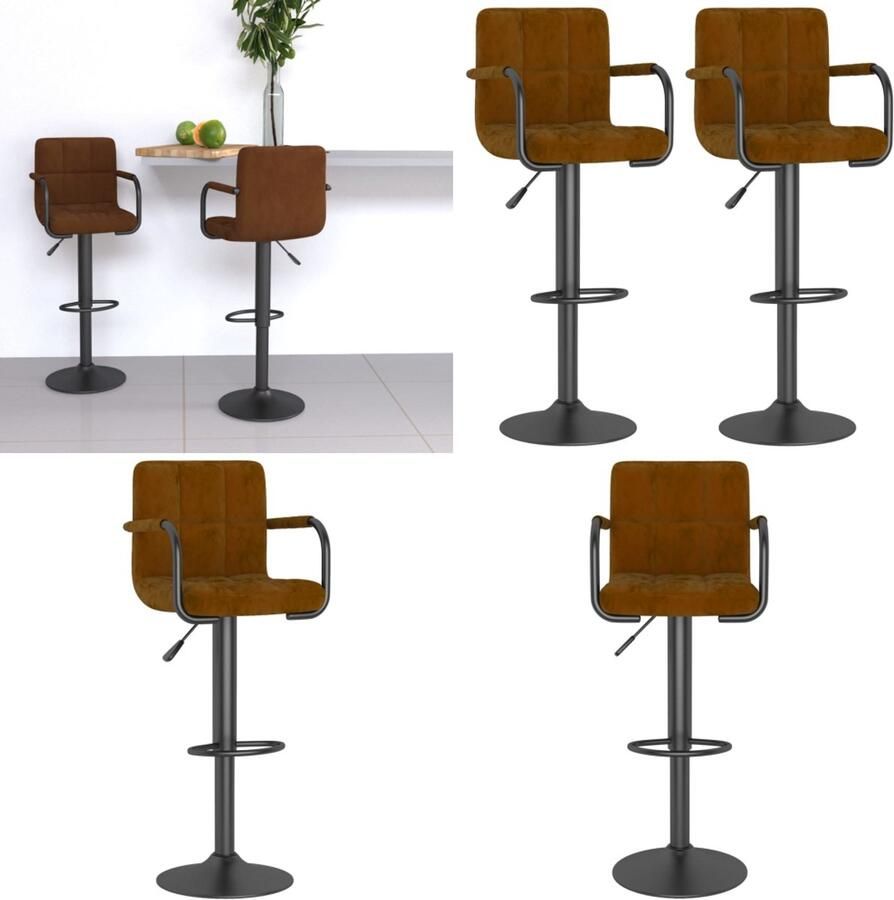 VidaXL Barkrukken 2 st fluweel bruin Barkruk Barkrukken Barkrukje Barkrukjes