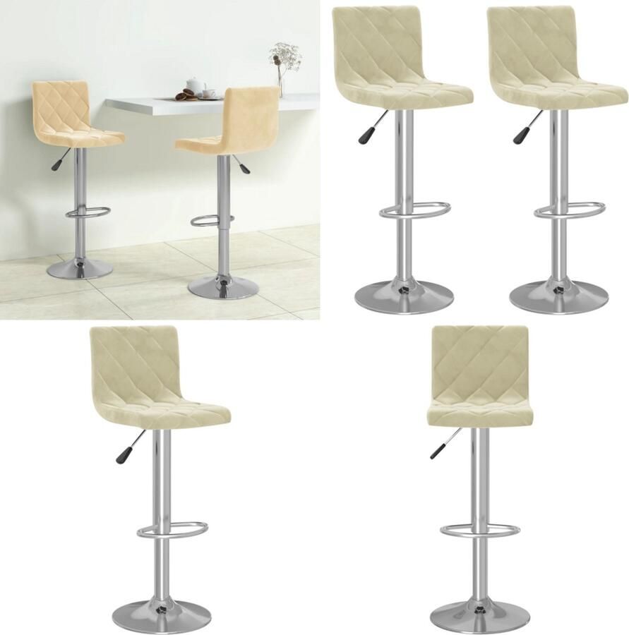 VidaXL Barkrukken 2 st fluweel crèmekleurig Barkruk Barkrukken Barkrukje Barkrukjes