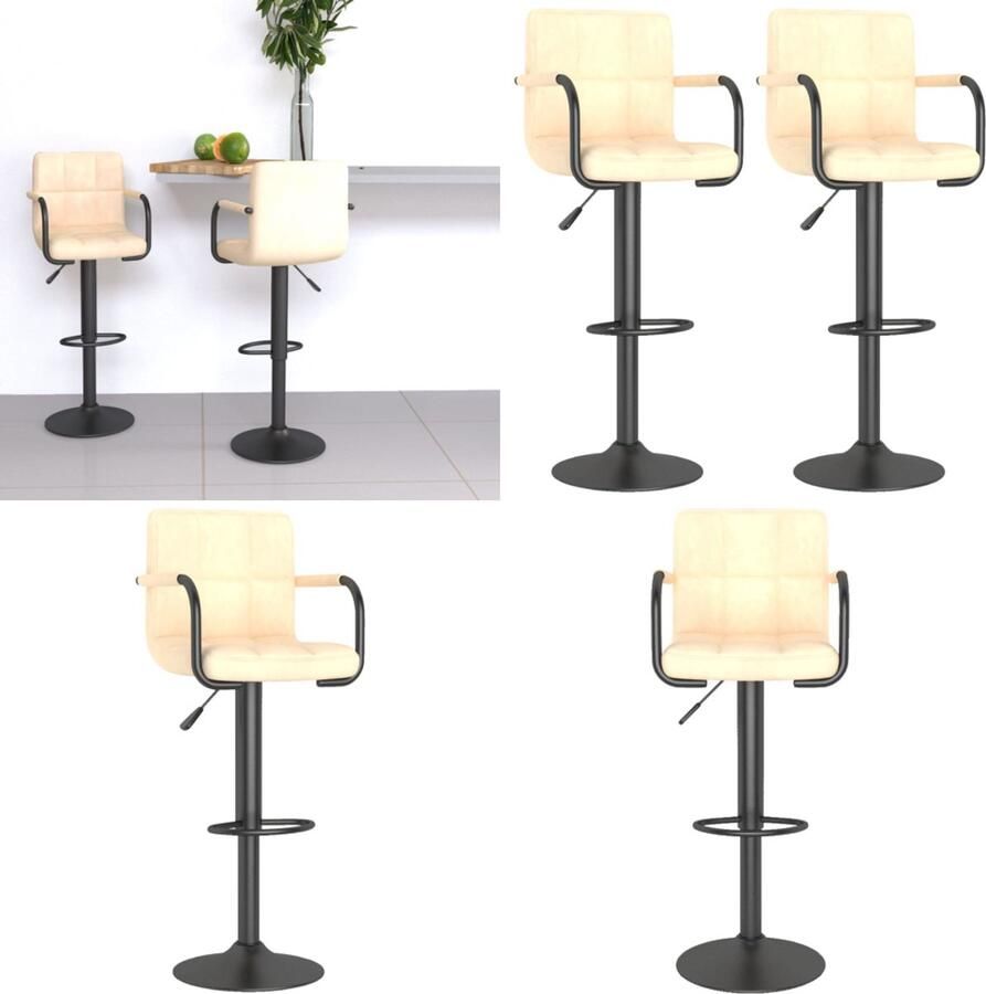 VidaXL Barkrukken 2 st fluweel crèmekleurig Barkruk Barkrukken Barkrukje Barkrukjes