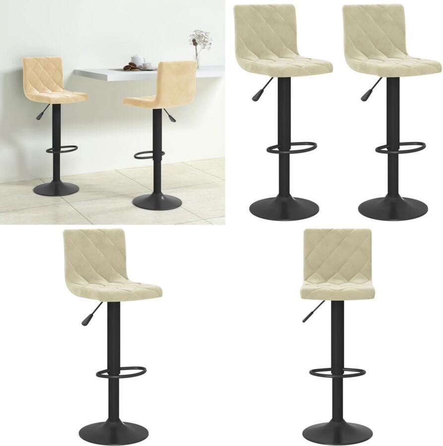 VidaXL Barkrukken 2 st fluweel crèmekleurig Barkruk Barkrukken Barkrukje Barkrukjes