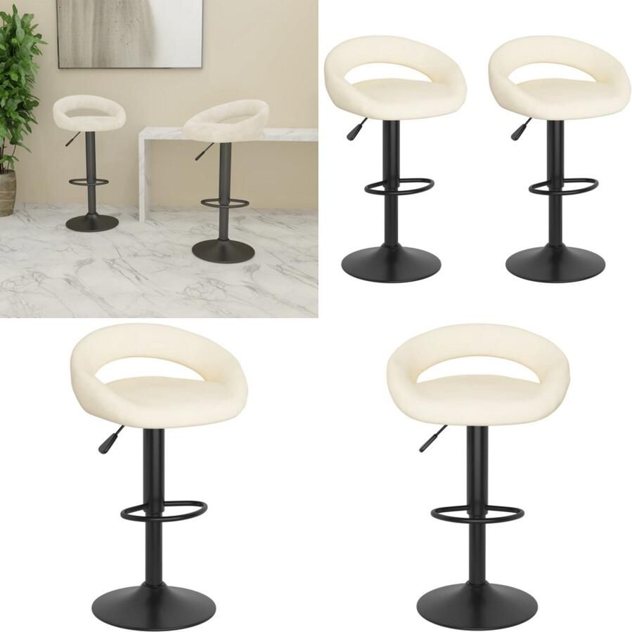 VidaXL Barkrukken 2 st fluweel crèmekleurig Barkruk Barkrukken Barkrukje Barkrukjes