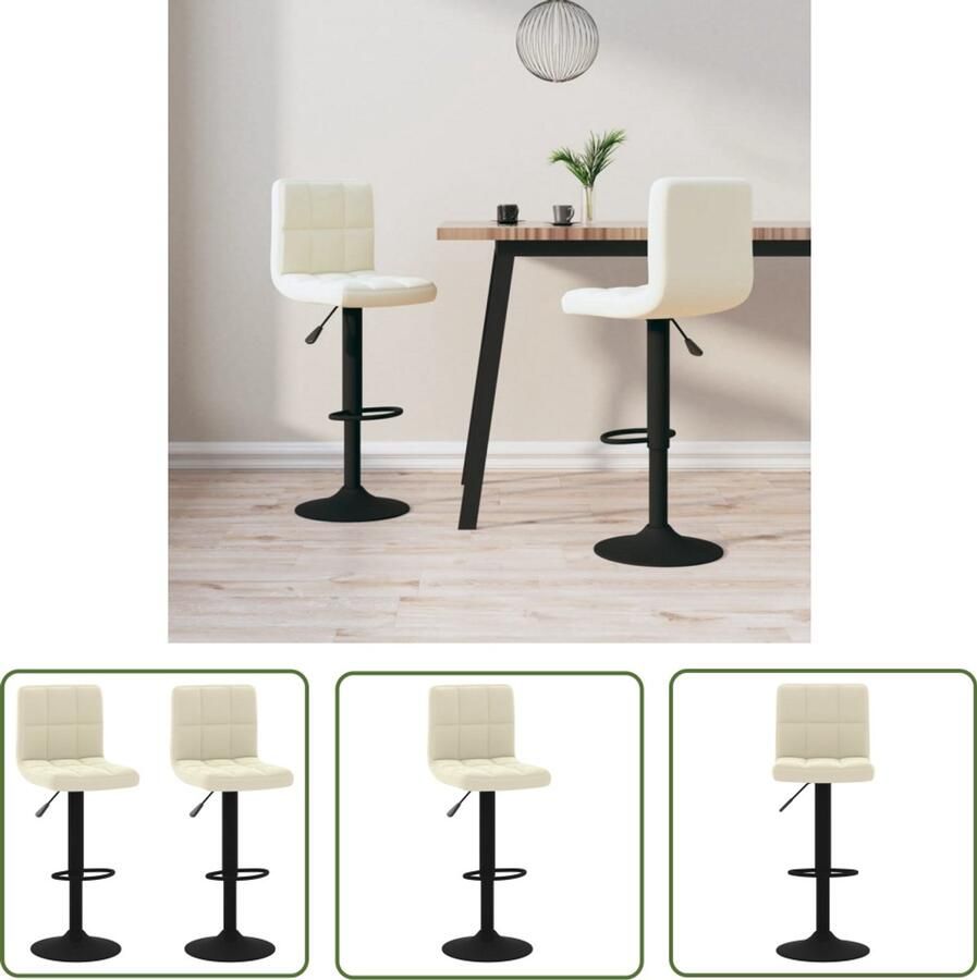 VidaXL Barkrukken 2 st fluweel crèmekleurig Barstoel Barkruk Eetkamerstoel Lounge Stoel Comfortabele Stoel Fluweel Stoel Vintage Stoel Moderne Stoel Creme Kleur