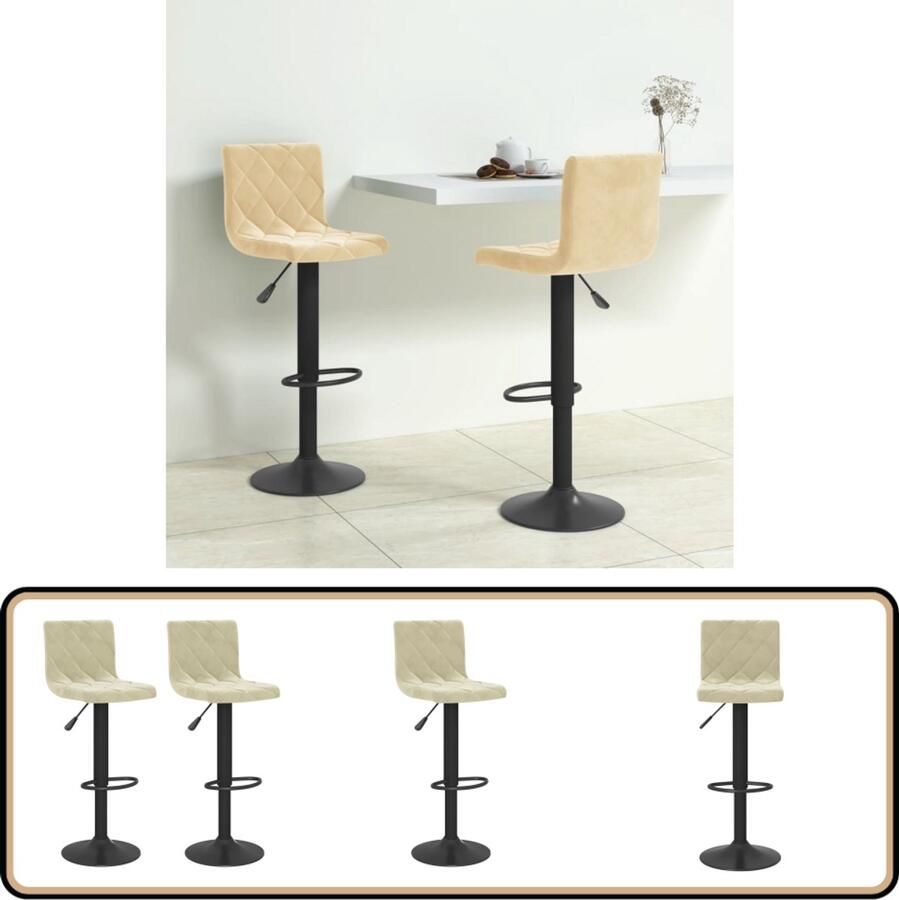 VidaXL Barkrukken 2 st Fluweel Crèmekleurig Barstoel Barkruk Eetkamerstoel Stoel Designstoel