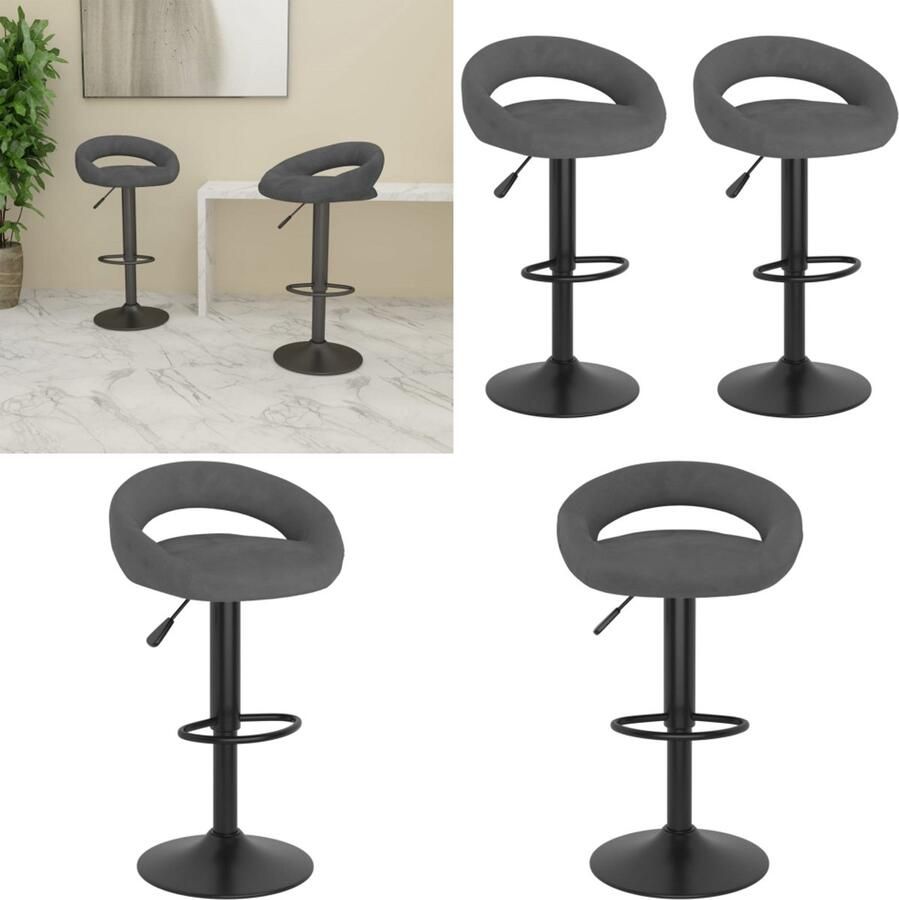 VidaXL Barkrukken 2 st fluweel donkergrijs Barkruk Barkrukken Barkrukje Barkrukjes