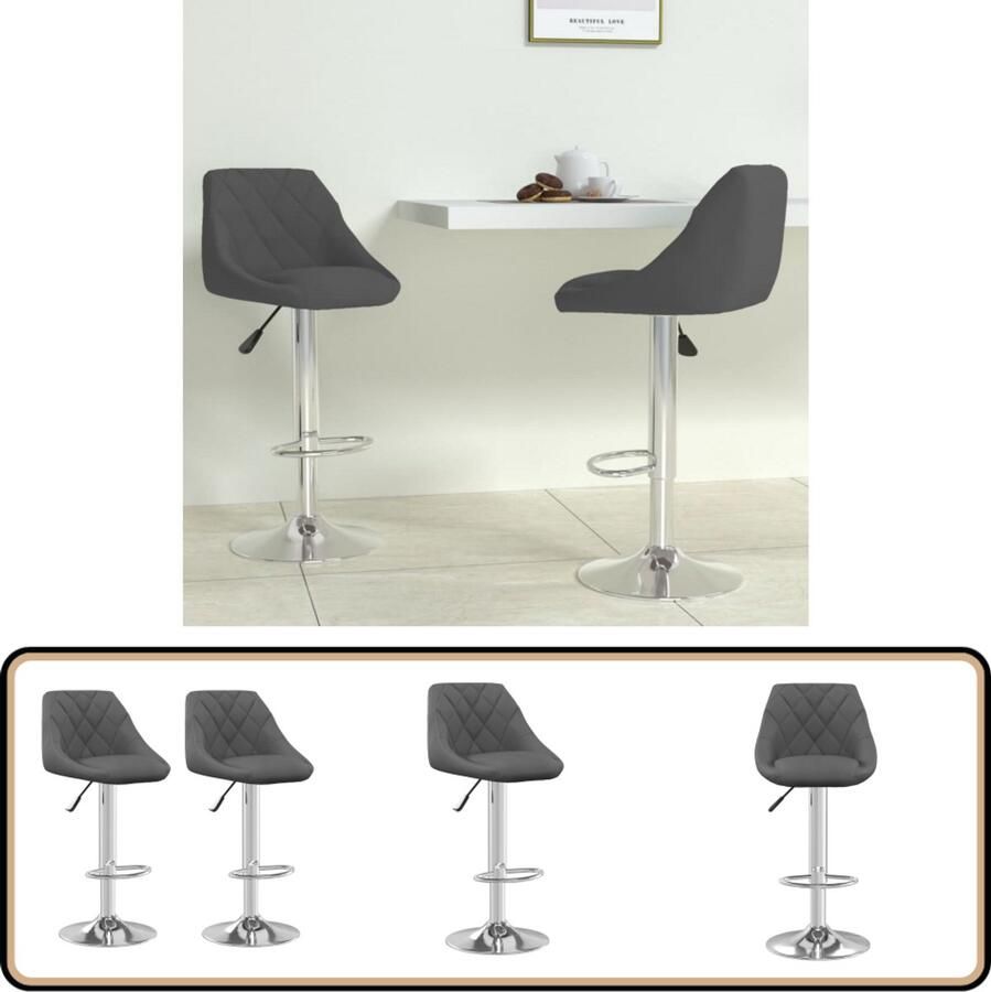 VidaXL Barkrukken 2 st fluweel donkergrijs Barstoelen Barkrukken Eetkamerstoel Stoel Lounge Stoel Velvet Meubilair Grijze Stoel Industriële Stoel