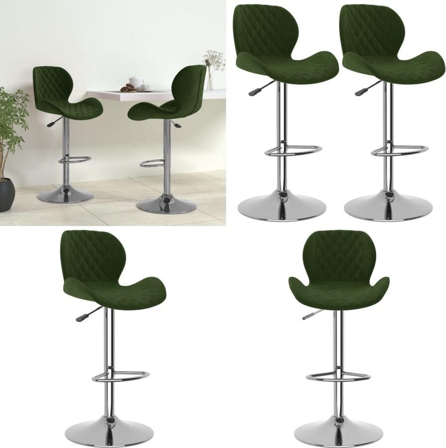 VidaXL Barkrukken 2 st fluweel donkergroen Barkruk Barkrukken Barkrukje Barkrukjes