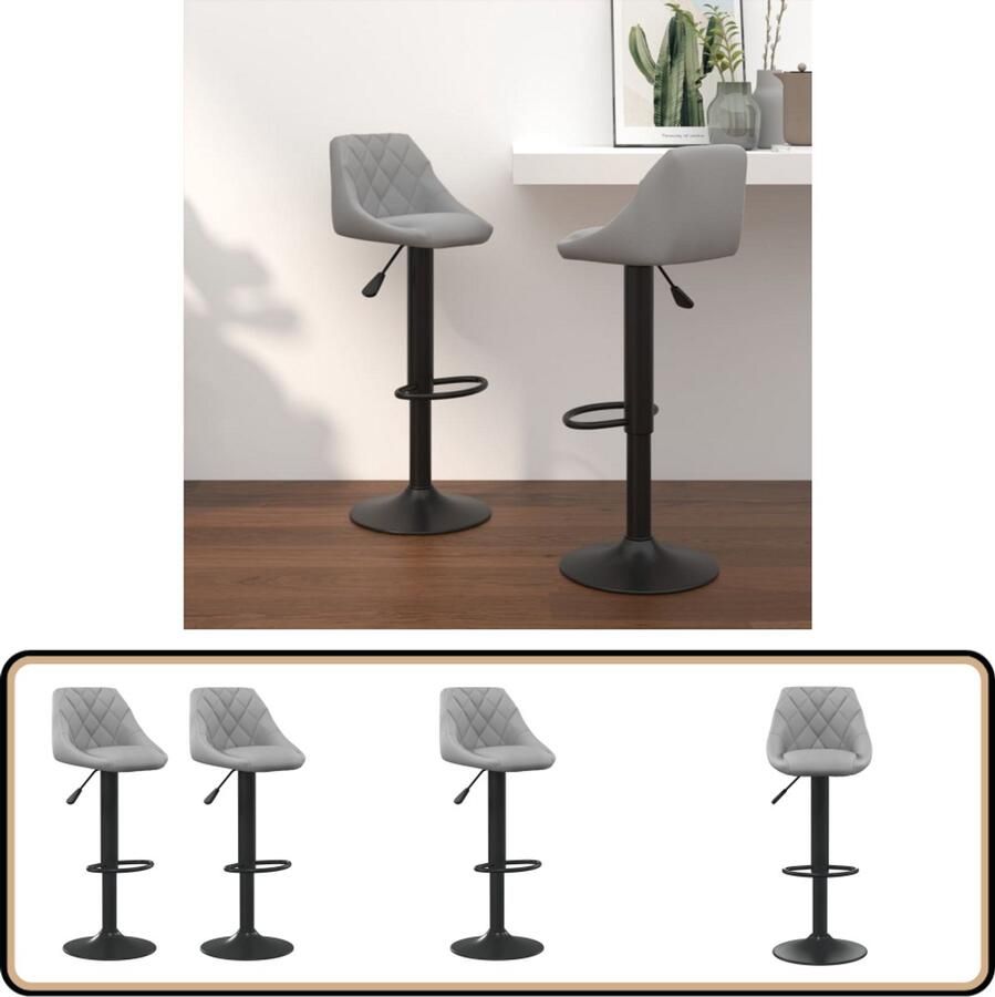 VidaXL Barkrukken 2 st fluweel lichtgrijs Barstoelen Barkrukken Stoelen Lounge Stoelen Meubels Fluweel Grijs Hoogverstelbaar Draaibare Stoel