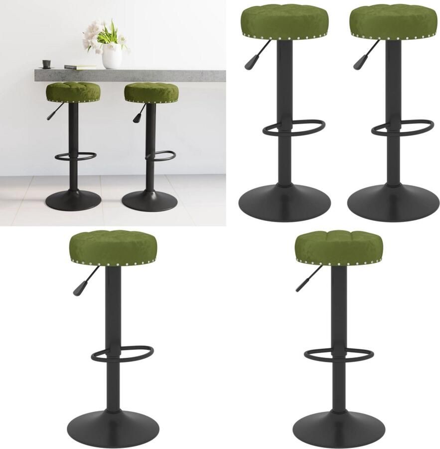 VidaXL Barkrukken 2 st fluweel lichtgroen Barkruk Barkrukken Barkrukje Barkrukjes