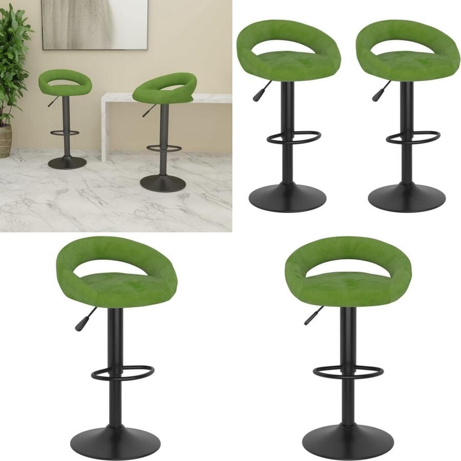 VidaXL Barkrukken 2 st fluweel lichtgroen Barkruk Barkrukken Barkrukje Barkrukjes