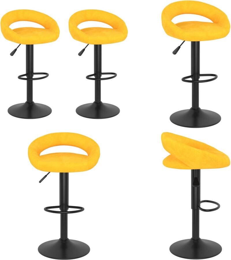 VidaXL Barkrukken 2 st fluweel mosterdgeel Barkruk Barkrukken Stoel Ontbijtbarkruk