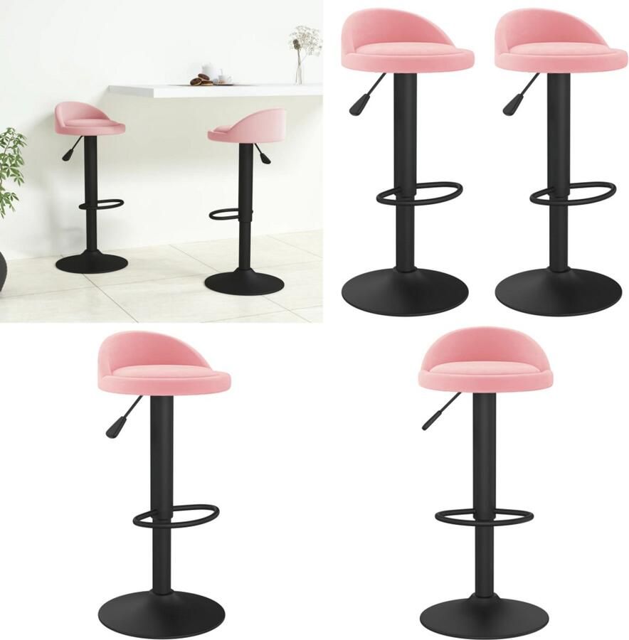 VidaXL Barkrukken 2 st fluweel roze Barkruk Barkrukken Barkrukje Barkrukjes