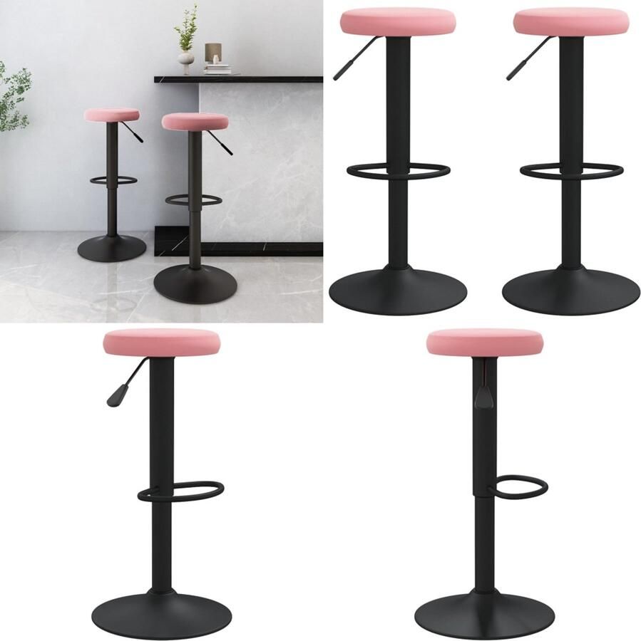 VidaXL Barkrukken 2 st fluweel roze Barkruk Barkrukken Kruk Krukken