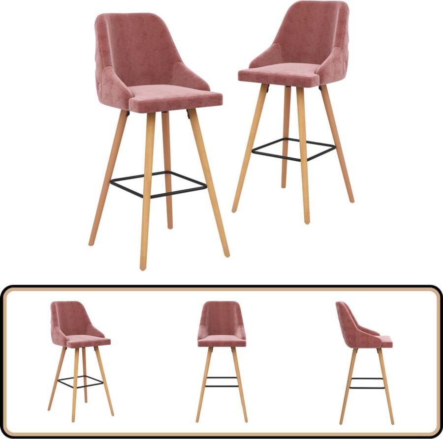 VidaXL Barkrukken 2 st fluweel roze Barstooi Velvet Bank Rozerode Meubels Eetkamerstoelen Lounge Stoel - Foto 2