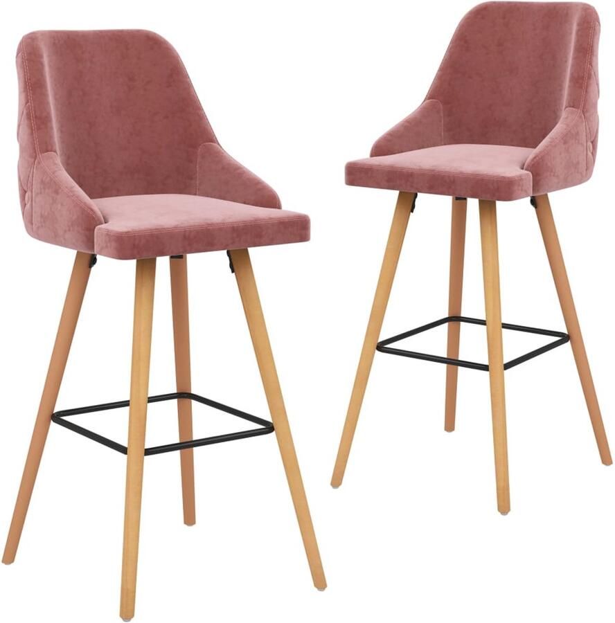 VidaXL Barkrukken 2 st fluweel roze Barstooi Velvet Bank Rozerode Meubels Eetkamerstoelen Lounge Stoel