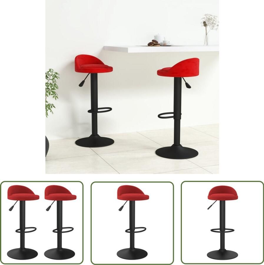 VidaXL Barkrukken 2 st fluweel wijnrood Barkrukken Fluweel Stoffen Barkrukken Wijnrode Barkrukken Draaibare Barkrukken Met Gasveren Hoge Barkrukken Barstoel