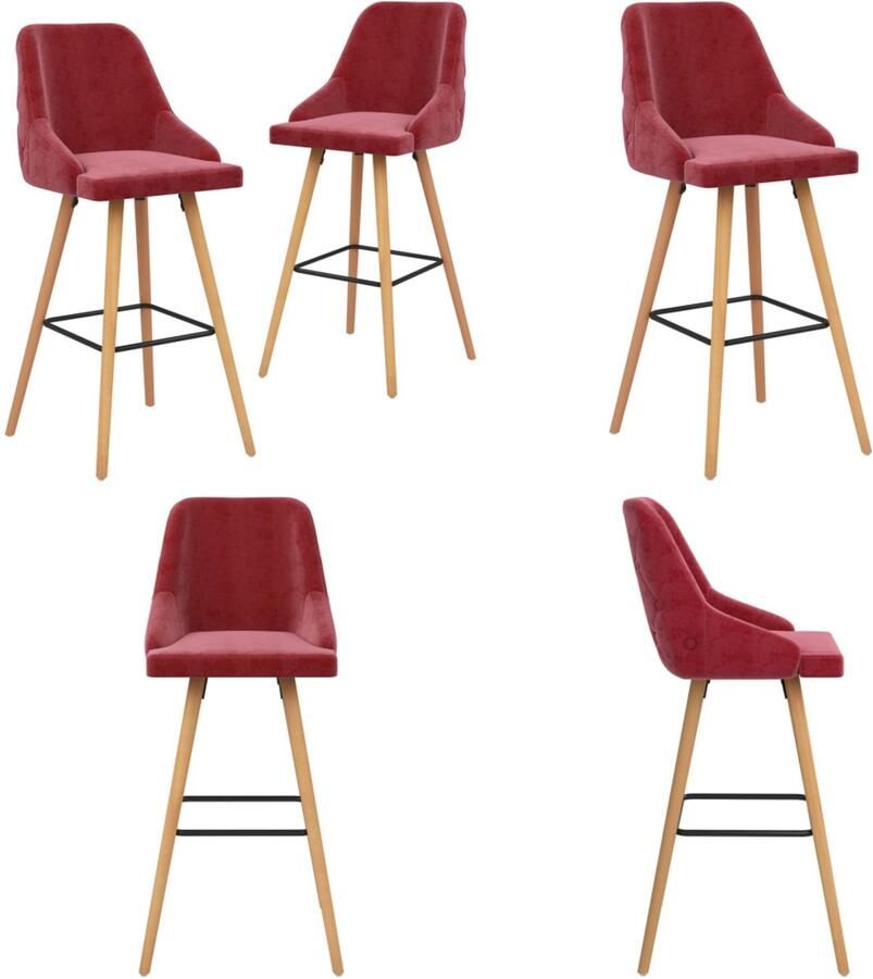 VidaXL Barkrukken 2 st fluweel wijnrood Barstoel Barstoelen Stoel Stoelen