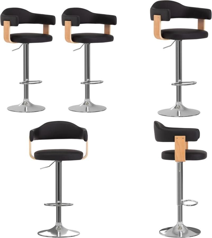 VidaXL Barkrukken 2 st gebogen hout en kunstleer zwart Barkruk Barkrukken Kruk Krukken