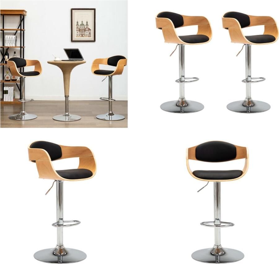 VidaXL Barstoelen 2 st gebogen hout en kunstleer zwart Barstoel Barstoelen Stoel Stoelen
