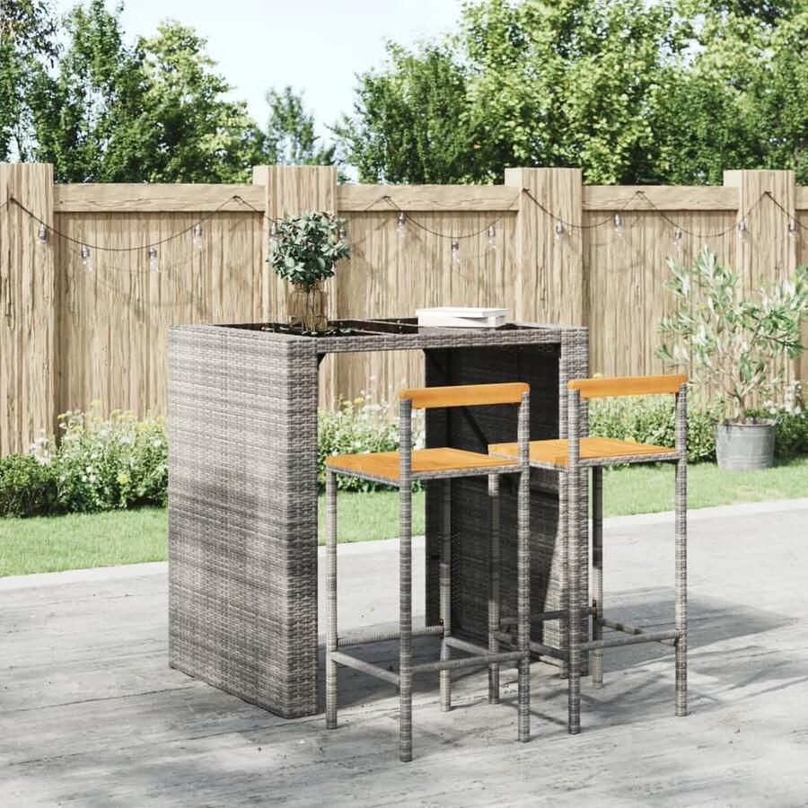 VidaXL Barkrukken 2 st Grijs Poly Rattan & Hout Barstoelen Barkrukken Eetkamerstoelen Outdoor Meubilair Tuinset Terrasmeubels Poly Rattan Kunststof Stoel - Foto 2