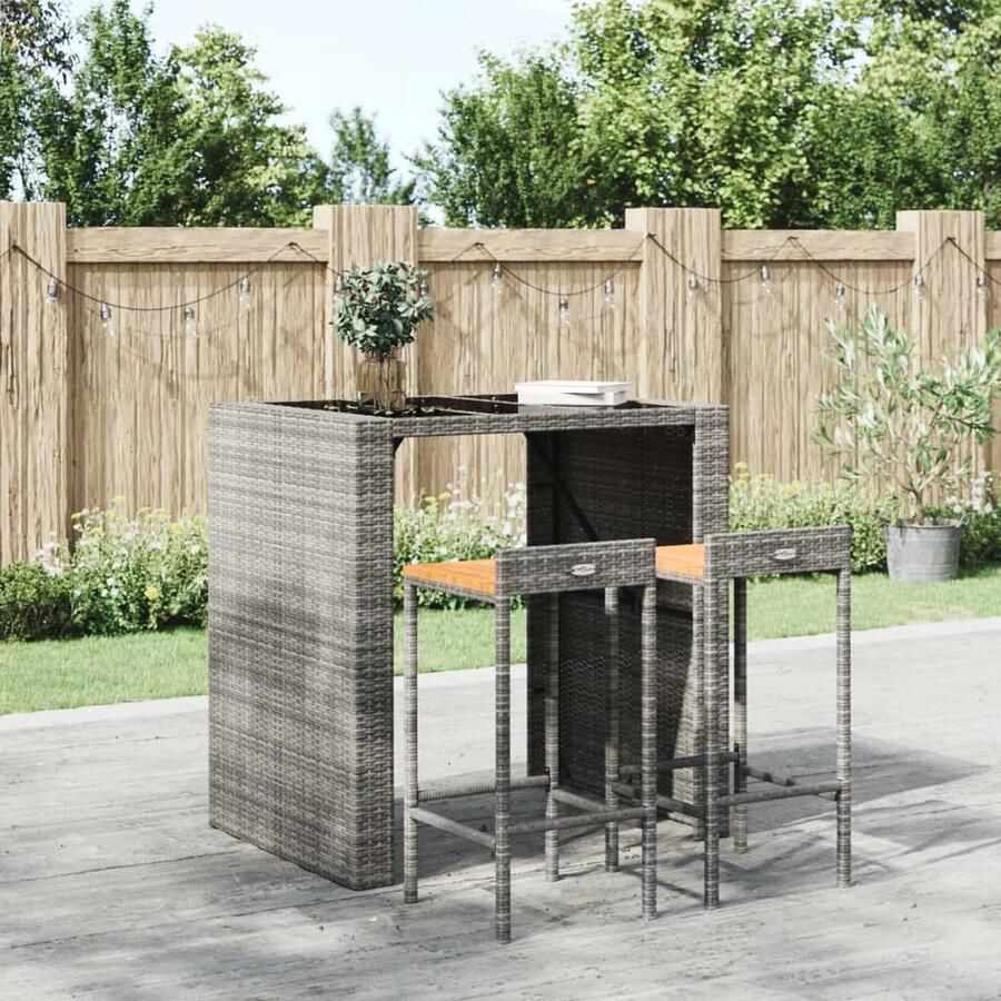 VidaXL Barkrukken 2 st grijs poly rattan hout Barstoelen Barkrukken Eetkamerstoelen Outdoor Meubilair Tuinset Patio Stoelen Kunststof Stoelen Grijze Stoelen - Foto 2