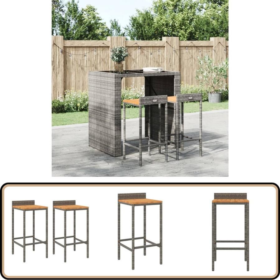 VidaXL Barkrukken 2 st grijs poly rattan hout Barstoelen Barkrukken Eetkamerstoelen Outdoor Meubilair Tuinset Patio Stoelen Kunststof Stoelen Grijze Stoelen