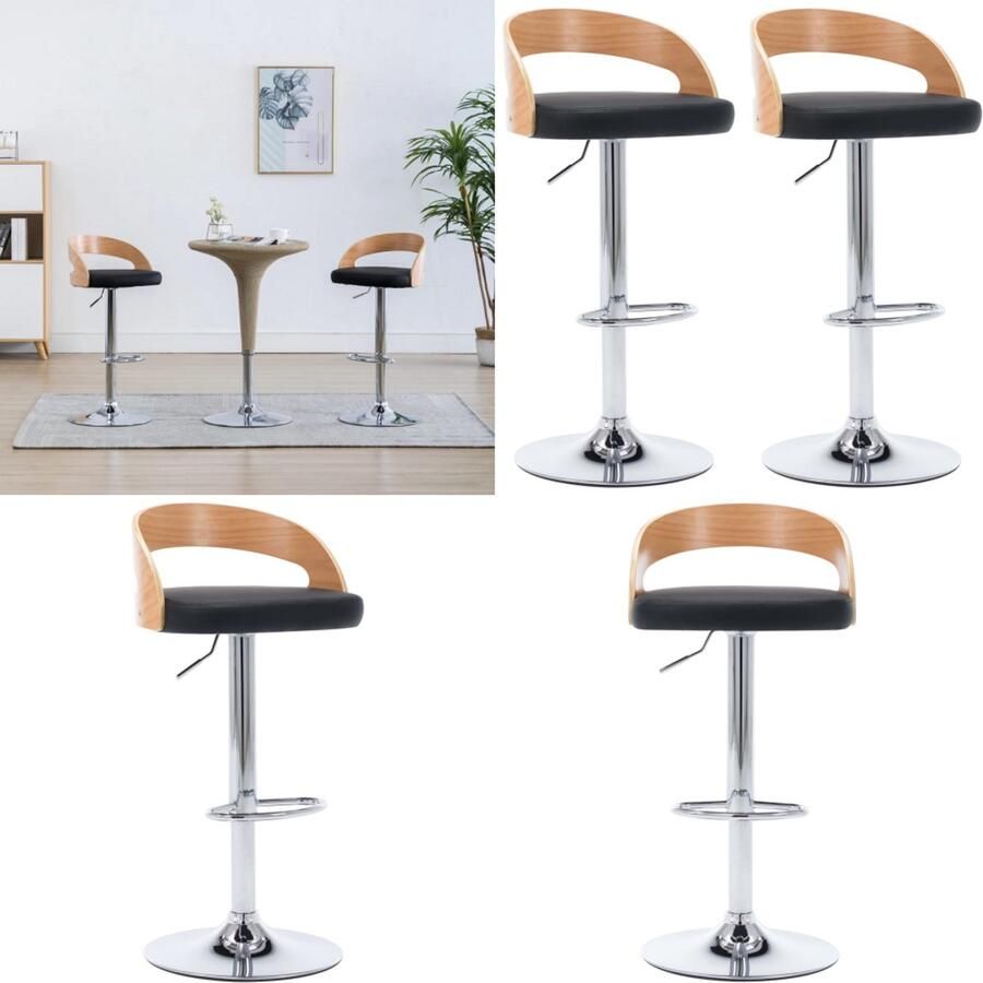 VidaXL Barkrukken 2 st kunstleer en gebogen hout zwart Barstoel Barstoelen Stoel Stoelen