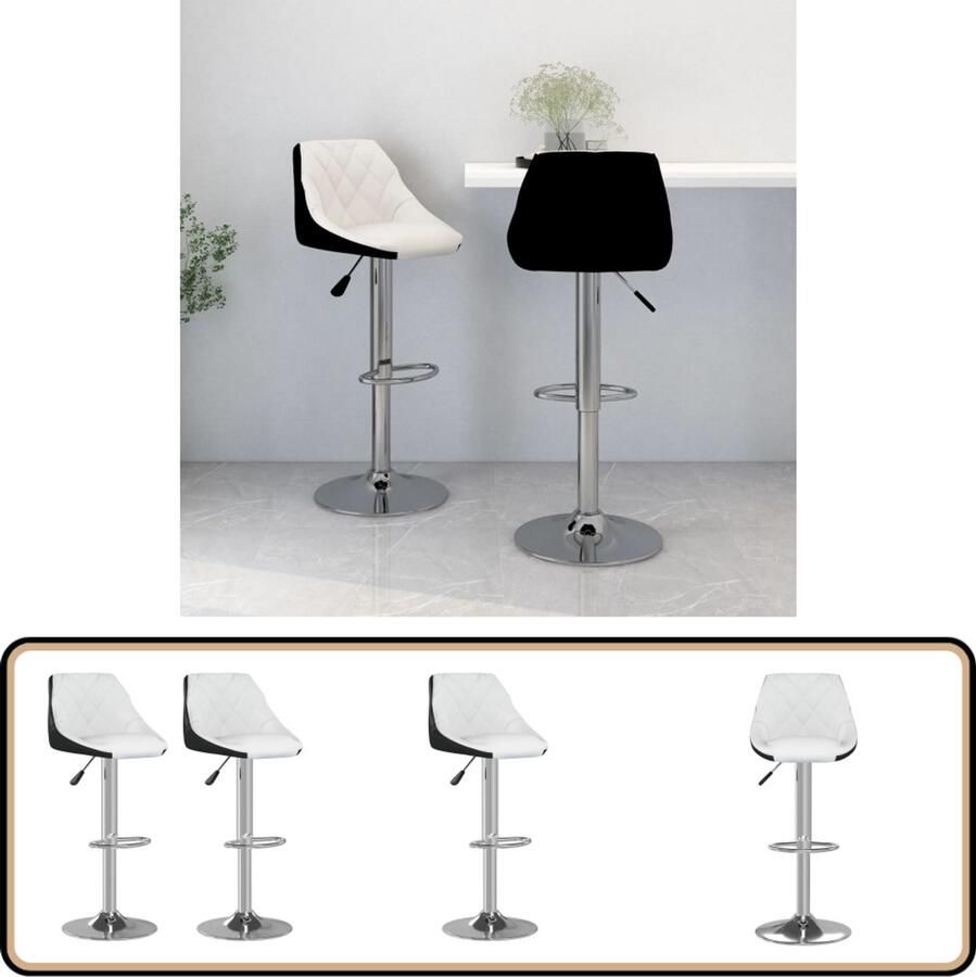 VidaXL Barkrukken 2 st kunstleer wit en zwart Barstoel Barkruk Eetkamerstoelen Stoel Lounge Stoel Kunstleder Metalen Stoel Adjustable Height Chair
