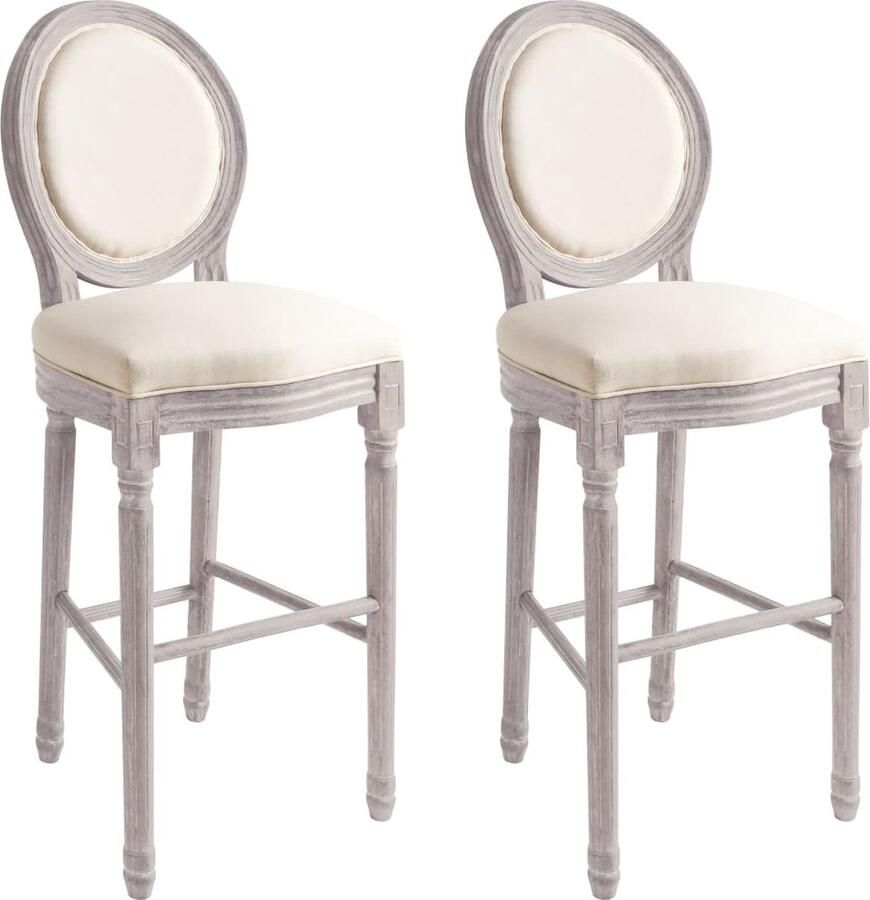 VidaXL Barkrukken Set van 2 Linnen Wit Barstoelen Krukjes Vintage Stoelen Klassieke Stoelen Bar Stools - Foto 2